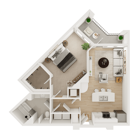 Floor plan for 1 bed, 1 bath, 865 sqft